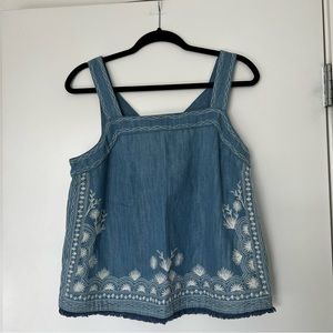 NWT Anthropologie Meadow Rue Blue Embroidered Tank Size 8